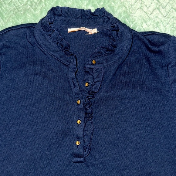 Navy Blue Tory Burch Short Sleeve Button Up Collar - Picture 2 of 5